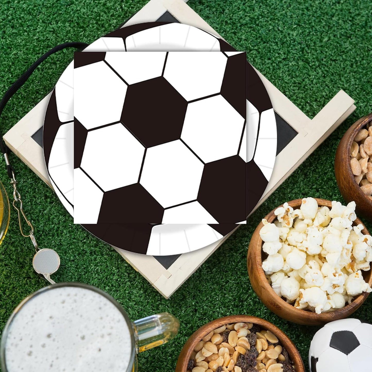 Soccer Ball Party Paper Plates and Napkins Disposable 9 inch 20 pcs Dessert Cake Plates & 20 pcs Napkins Tableware for Fruit Cake Party Decorations