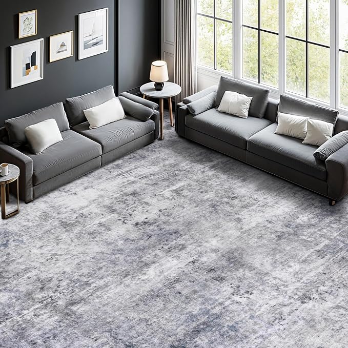LIANLAM Washable Rug 8x10 Area Rugs for Living Room - Stain Resistant Non-Slip Backing Boho Rug for Bedroom,Durable & Ultra-Thin Vintage Large Area Rug(8x10,Gray/Blue)