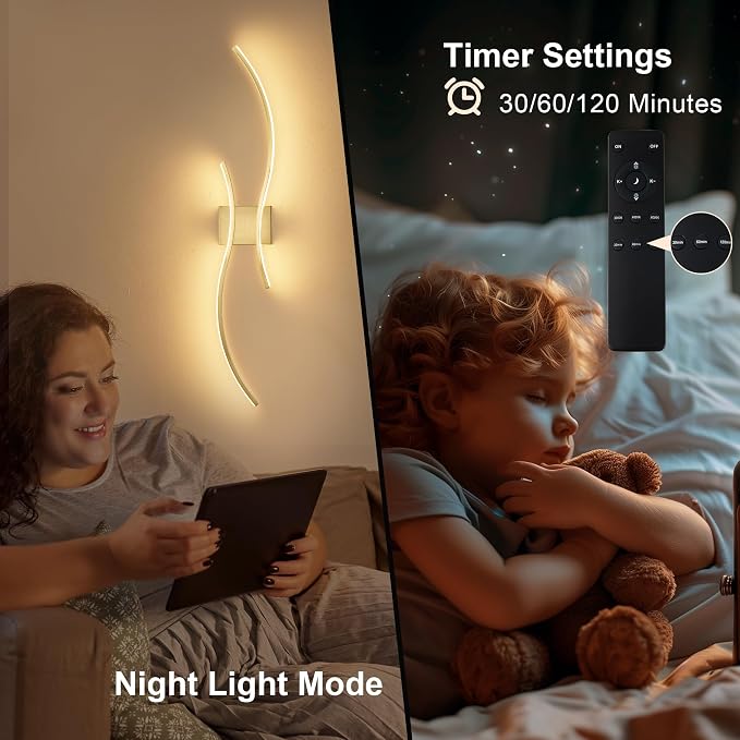 Battery Operated Wall Sconces Set of Two with Remote Control, Battery Wall Light, Stepless Colors 3000K-6000K & Dimming, Brass Rechargeable Wall Sconces for Living Room, Hallway, Bedroom, 39.3 Inch