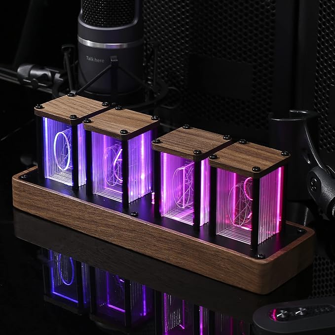 ClocTeck Nixie Tube Clock Walnut Digital Clock, Support Wi-Fi Time SYNC, Alarm & Timer, 12/24H Display, A Retro Gift for Friends