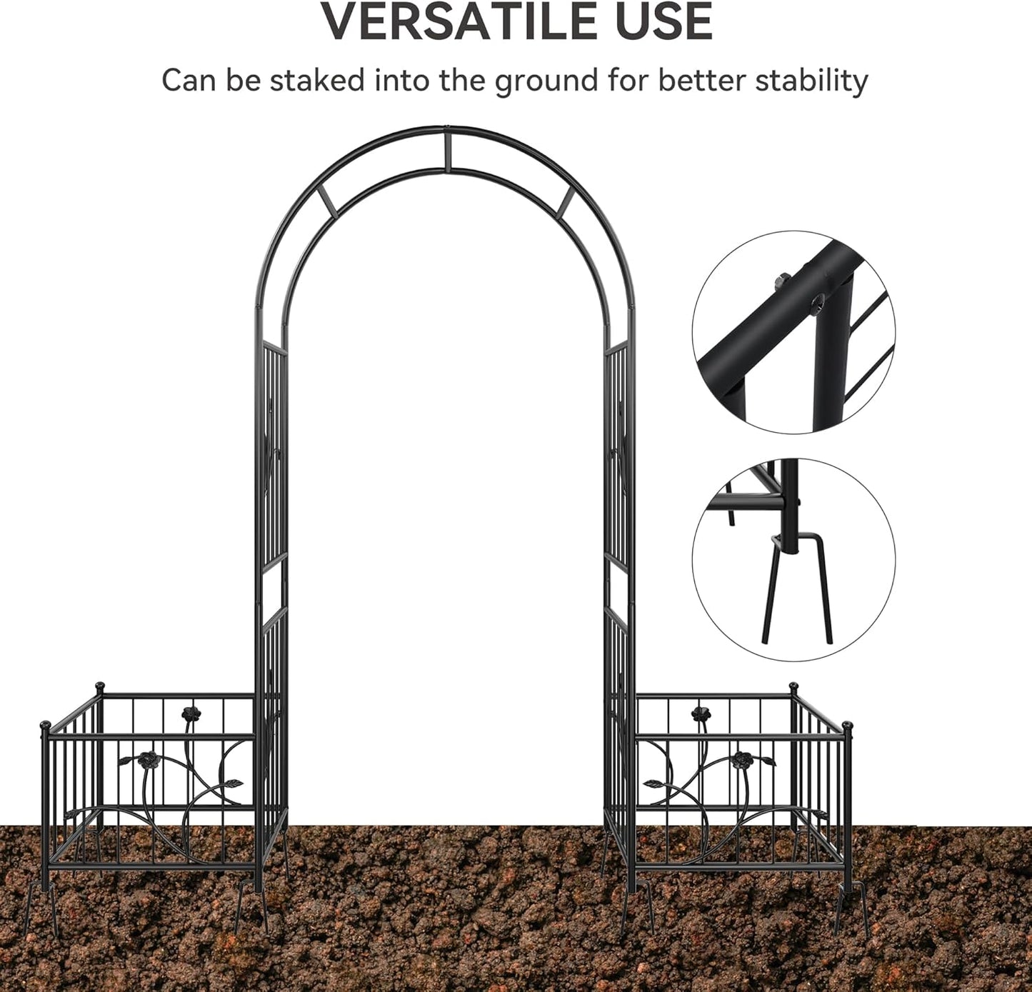 YITAHOME Garden Arbor with Planter Boxes, Wedding Arches for Ceremony, Black Metal Garden Archway for Climbing Plants Outdoor Lawn, Patio and Backyard