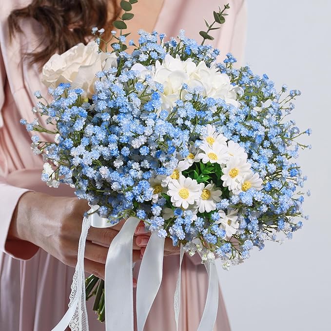 Yastouay Babys Breath Artificial Flowers, 30 Pcs Blue Baby Breath Flowers Artificial Bulk, Real Touch Fake Babys Breath Gypsophila for Wedding Party Bouquet Floral Arrangement Home Decor