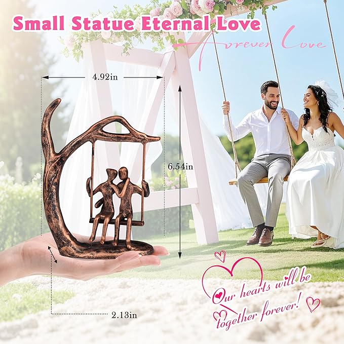 Kresecioo Anniversary Wedding Gifts for Couple/Her - Romantic Couple Statue in Love, Antique Bronze Metal Figurine Sweet Loving Together Iron Sculpture Decor, Mothers Day for Wife Birthday Gifts