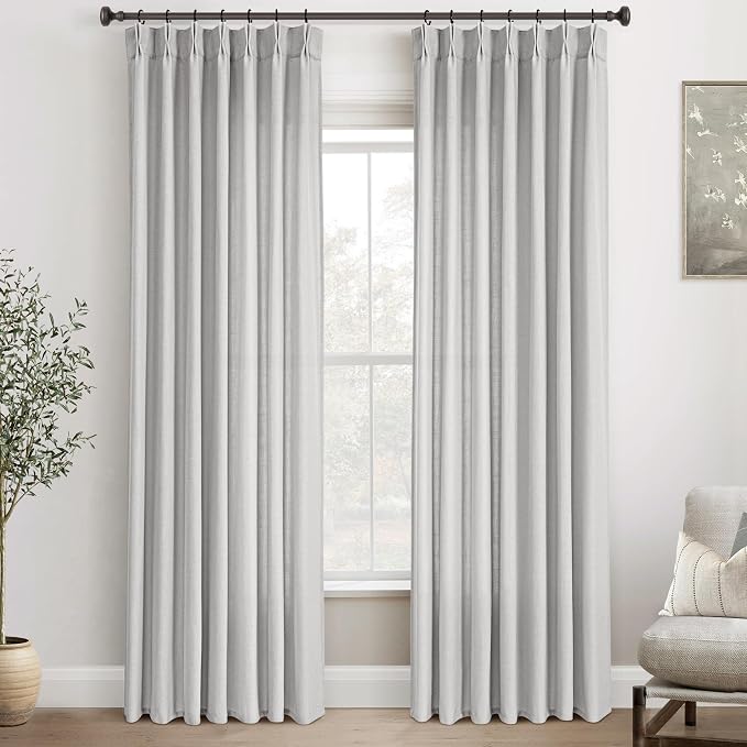 Grey Pinch Pleated Linen Curtains 102 Inch Length 2 Panels for Living Room Bedroom Textured GreySemi Sheer Drapes Pinch Pleat Rings Window Curtain 40x102