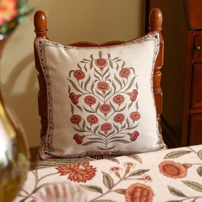 ISAENNE Designer Vintage French Linen Throw Pillow Cover,18"x18"-Albano B | Elegant Square Pillow Cover,Concealed Zipper Design,Floral Pattern,Sofas,Bedroom,Living Room,Lounge Chairs,Decor