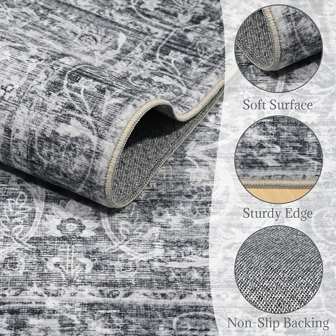 Machine Washable Entryway Small Area Rugs: Soft Non-Slip Low Pile Door Mat Indoor Entrance 2x3 ThrowRug for High-Traffic Areas Kitchen, Hallway, Farmhouse Decor