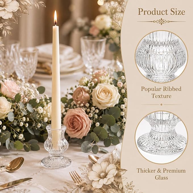 Mumufy 36 Pcs Glass Candlestick Holders Bulk 2.4 Inch Clear Candle Holders Tapered Candle Holder for Table Centerpiece Wedding Housewarming Gift Dinner Party Decor