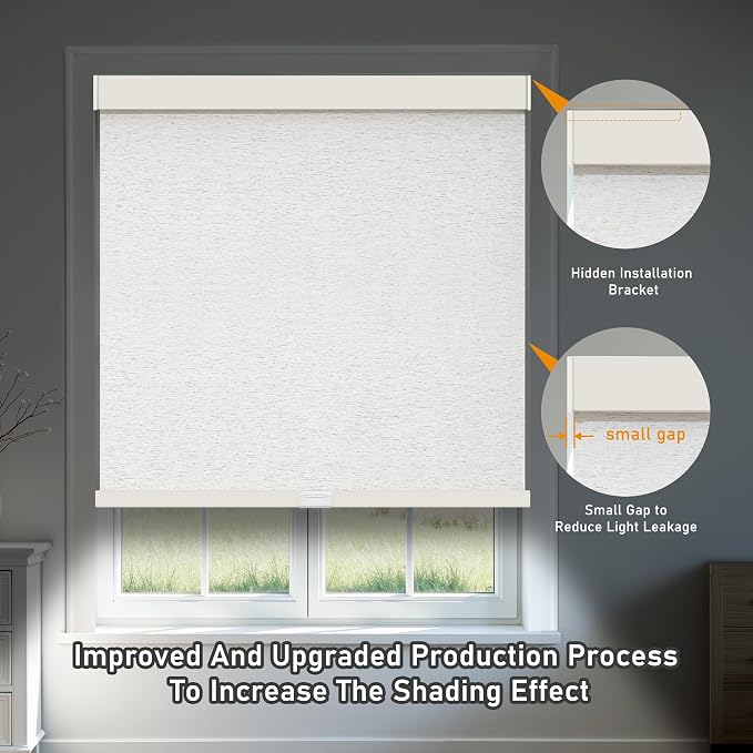 AOSKY Linen Roller Blinds Shades for Indoor Windows Pull Down Cordless Blackout Black Out Window Shade 50 inch Blinds for Home Linen