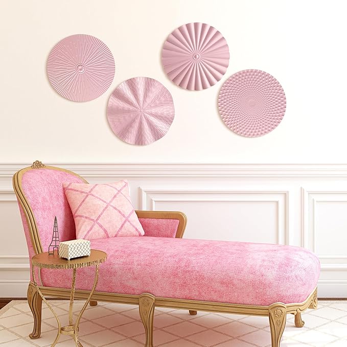 Hicarer 4 Pcs 12 Inch Metal Wall Art Decor Sunburst Hanging Metal Artwork Decor Wall Art Decorations for Home Living Room Office Gift for Christmas (Pink)