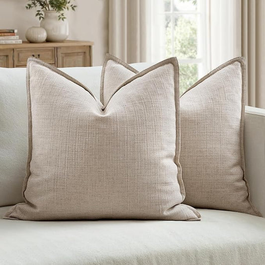 MIULEE Euro Sham Pillow Covers for Bed 26x26, 2 Pack Oatmeal Linen Thick & Textured Decorative Throw Pillow Covers, Neutral Cushion Cases, Modern Farmhouse Home Decor, No Filling