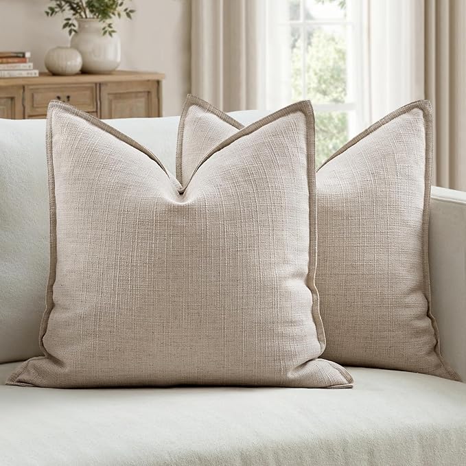 MIULEE Pack of 2 Thick Textured Couch Throw Pillow Covers, Oatmeal Linen Decorative Pillow Covers 22x22, Neutral Cushion Cases for Sofa Bed Living Room Modern Farmhouse Home Decor, No Filling