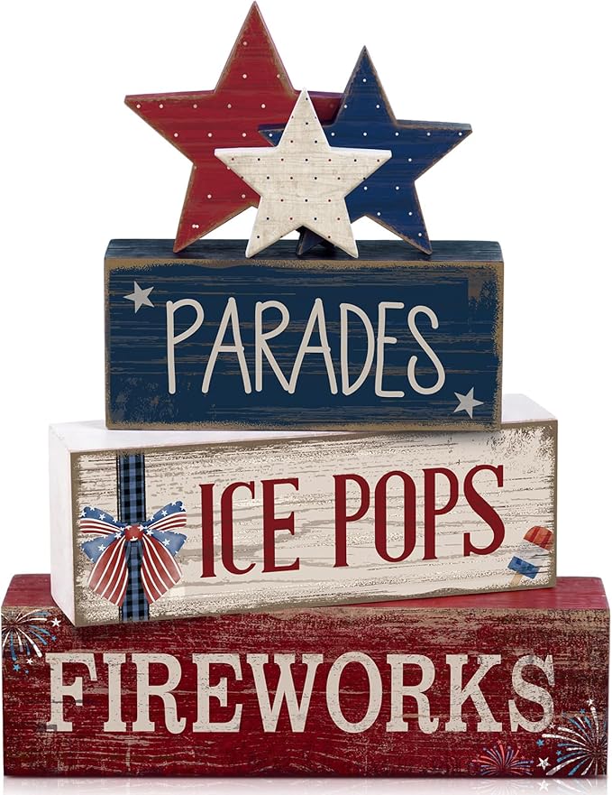 4 Pcs 4th of July Decorations Patriotic Tiered Tray Decor Memorial Day Tabletop Decoration Red White Blue Table Centerpieces Parades Star Decorative Trays for Tiered Tray Home Shelf 250th Anniversary