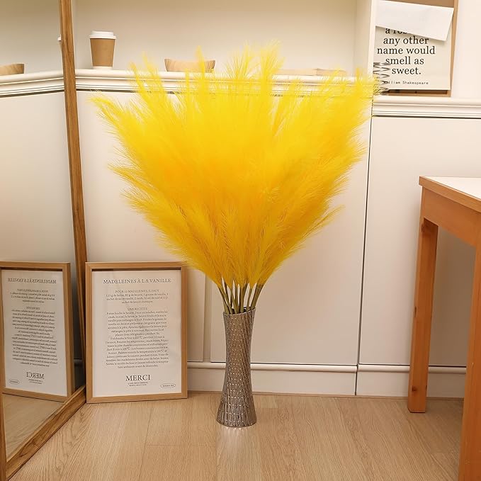 Wertuirk Yellow Pampas Grass, 8 Pcs 45 Inch Tall Large Faux Pompous Grass, Long Artificial Flowers for Floor Vases, Wedding Centerpieces, Baby Shower and Home Decoration (Yellow)