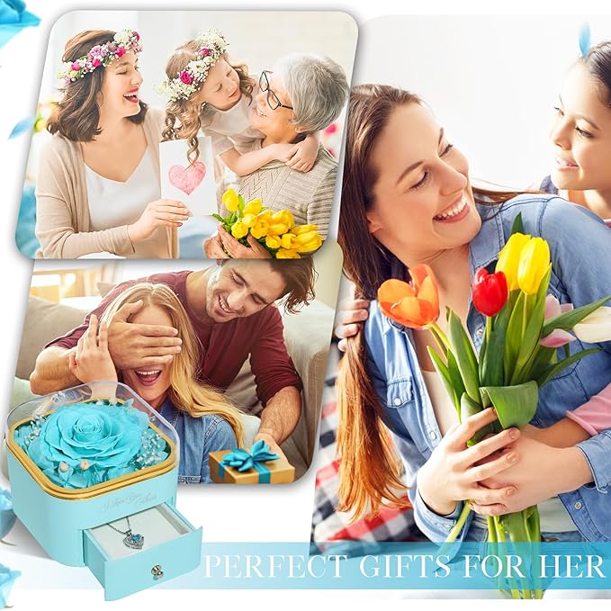 Beferr Mothers Day Forever Rose with Necklace for Mom Birthday Gifts Preserved Roses Eternal Flower for Delivery Fresh Flowers Gifts for Mother Wife Her Grandma Sister Daughter Girls Friends