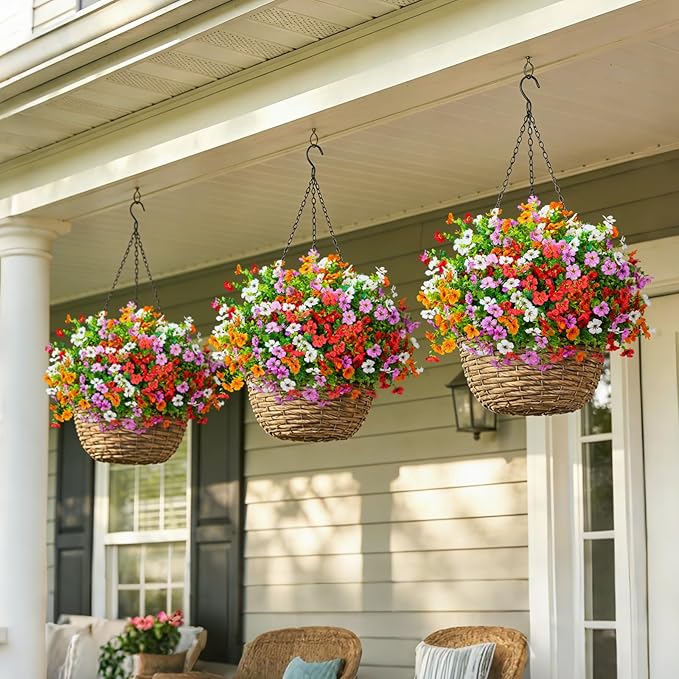 Hrobek Fake Artificial Flowers for Outdoors Faux Plants Outside Indoor,UV Resistant Realistic Silk Daisy for Home Patio Garden Back Yard Front Porch Decor Spring Summer(12 Bunches,4 Multi Colors)