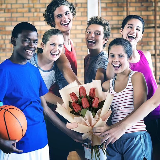 Suhine 6 Pcs Artificial Basketball Rose Flowers Sports Party Favors Bulk for Birthday Graduation Wedding Party Decoration Table Centerpieces Mom Team Coach Senior Night Gift(Basketball Color, Normal)