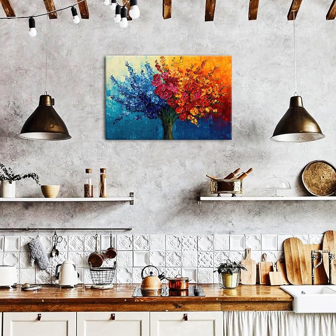 Colorful Floral Canvas Wall Art framed Abstract Flower Picture Aesthetic Botanical Theme Wildflower Wall Decor Daisy Painting for Living Room Bathroom Dining Room Home Decoration Modern Artwork 20x30”