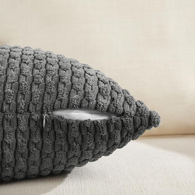 Fancy Homi 2 Packs Dark Gray Long Lumbar Decorative Throw Pillow Covers 14x24 Inch for Couch Bed Sofa, Modern Farmhouse Boho Home Decor, Soft Cute Plush Corduroy Rectangle Cushion Case 35x60 CM