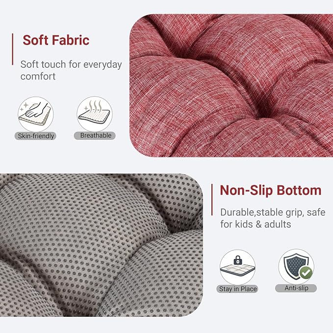 Large Square Floor Cushion Set of 2, 22 x 22 Inch with Non-Slip Bottom, Memory Foam Floor Pillow for Sitting, Meditation & Yoga, Soft Supportive Floor Seating Cushion for Adults & Kids (2, Red)