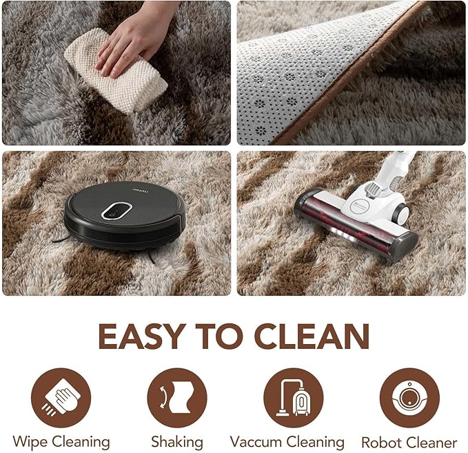 FinRèc Brown Rugs for Bedroom Living Room, 4x6 Feet Fluffy Shaggy Area Rug, Non-Slip Soft Shag Rug for Nursery Kids Room Dorm Room Home Decor, Indoor Plush Floor Carpet