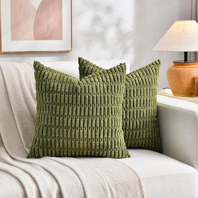Fancy Homi 4 Packs Decorative Throw Pillow Covers for Living Room Couch Bed, Modern Farmhouse Boho Home Décor Accent Cushion Case, 16" x 16" (Pack of 4), Moss Green