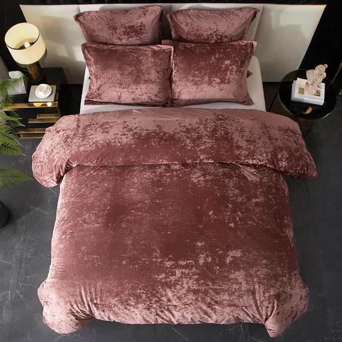 Ivellow Crushed Velvet Comforter Set Queen,Set, 5pcs Ultra SoftPink Luxury Cozy Flannel Queen Size (1 Comforter,2 Pillow Shams, 2 Euro Blush Pink