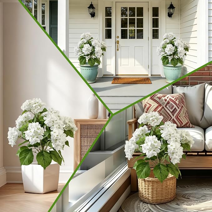 2 Pcs Artificial Hydrangea Tree 2ft Fake Potted Tree, Realistic Faux Hydrangea Tree in Pot for Front Porch Entryway Indoor Outdoor Home Office Decor, UV Resistant Artificial Outdoor Plants