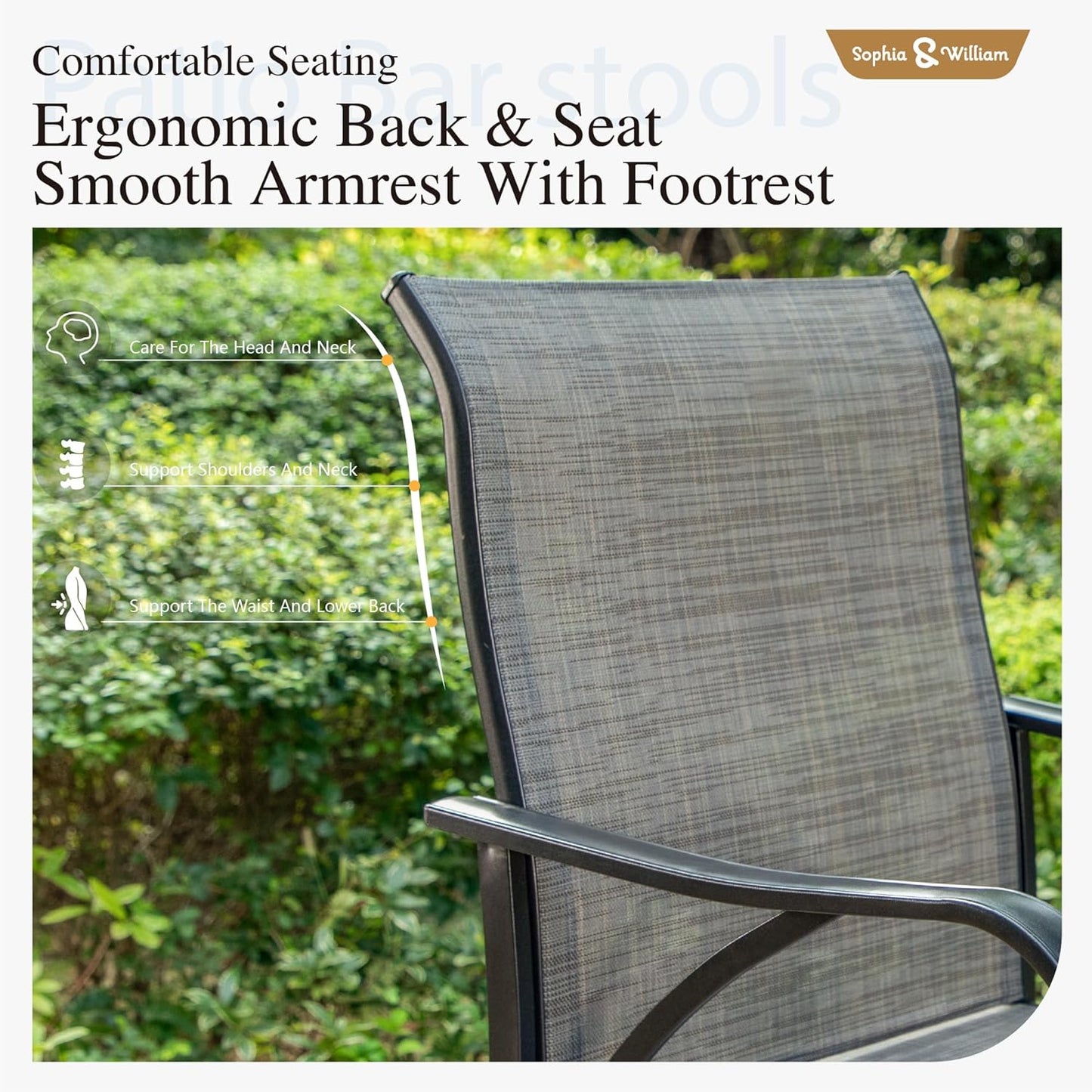 Sophia & William Outdoor Bar Set, Patio Bar Table and Chairs Set, Bar Height Patio Set - 6 x Swivel Bar Chairs(Grey), 1 x Rectangular Bar Table(Black)