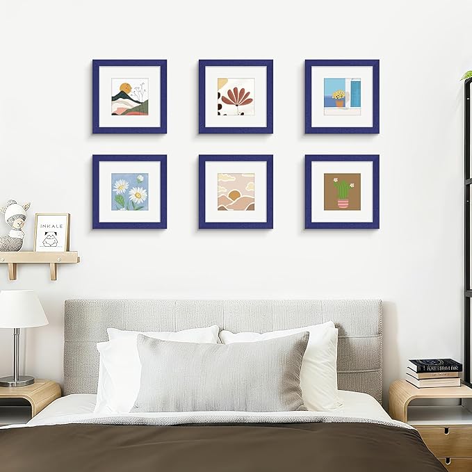 Picrit 12x12 Picture Frame Set of 12, Display 8x8 with Mat or 12 x 12 without Mat, Photo Frames for Wall Mounting Display, Navy Blue