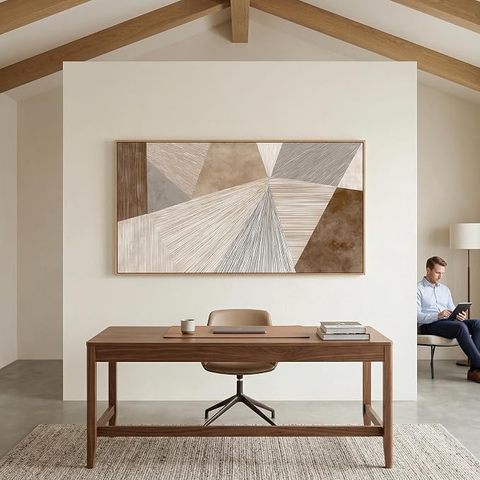 HUADAOART Abstract Geometric Canvas Wall Art 20x40 Inch - Neutral Brown Beige Framed Wall Decor for Living Room Minimalist Modern Line Art for Bedroom Large Horizontal Wabi Sabi Wall Painting