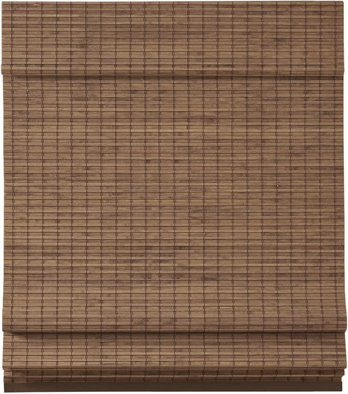 Madison Park Eastfield 100% Bamboo Cordless Roman Shades-Woven Wooden Privacy Panel, Light Filtering Easy Installation Window Blind Treatment, Bedroom, Living Room Decor, 31" W x 64" L, Teak
