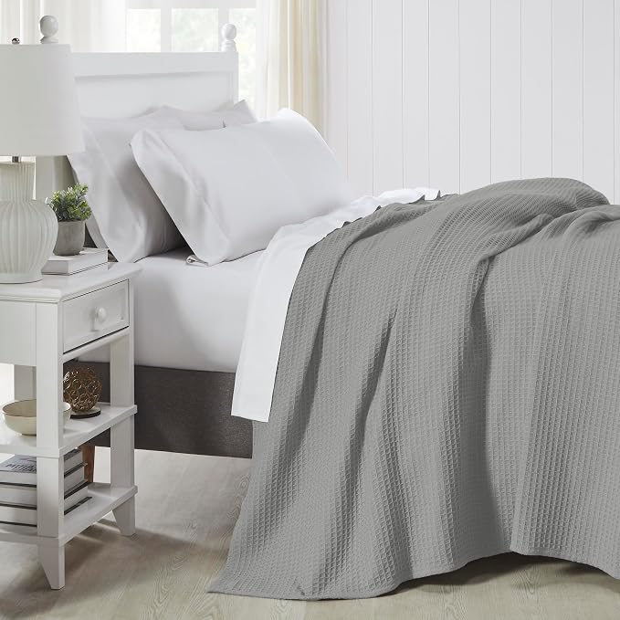 Modern Threads 100% Cotton Waffle Thermal Blanket, Light Gray, Twin/Twin XL