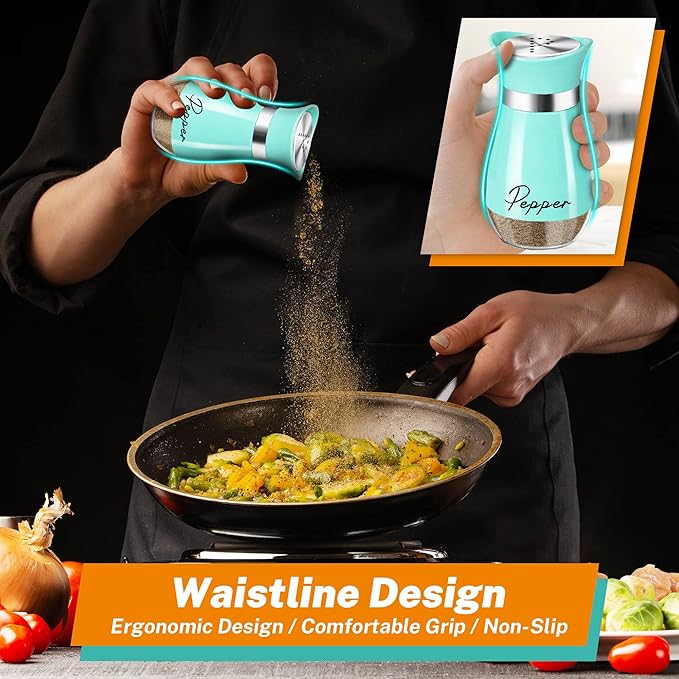 Teal Salt and Pepper Shakers Set with Holder,4 oz Turquoise Kitchen Decor and Accessories Farmhouse Gadgets Table Housewarming Gift Christmas Decor Refillable Design (Teal)