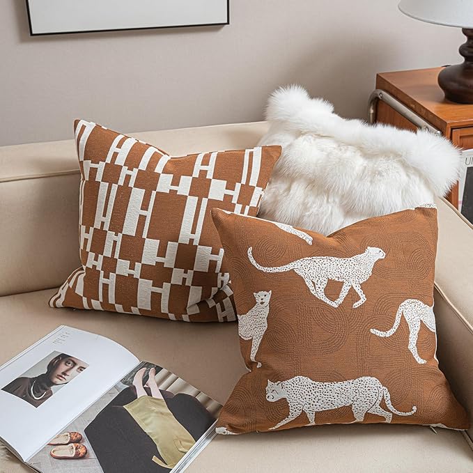Croker Horse 18x18'' Inches Throw Pillow Cushion Cover - Leopard Cheetah Pattern Chenille Jacquard Embroidery Luxury Modern Fashion Style Couch Sofa Pillow Cover for Living Room Bedroom
