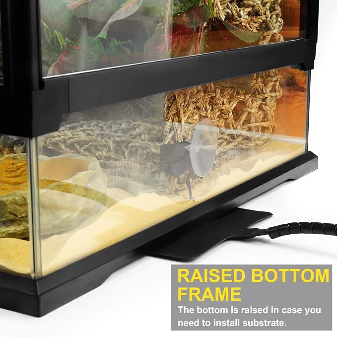 24"x18"x18" Reptile Terrarium, Modular Aluminum-Frame Glass Vivarium for Small Tropical Lizards Such as Juvenile Iguanas, with Lock, Cable Port, Waterproof Deep Base & Adjustable Vents