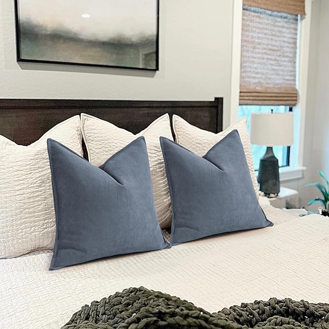 ZWJD Dusty Blue Pillow Covers 26x26 Set of 2 Chenille Throw Pillow Covers with Elegant Design Soft and Luxurious Decorative Throw Pillows for Couch, Bed, and Home Decor