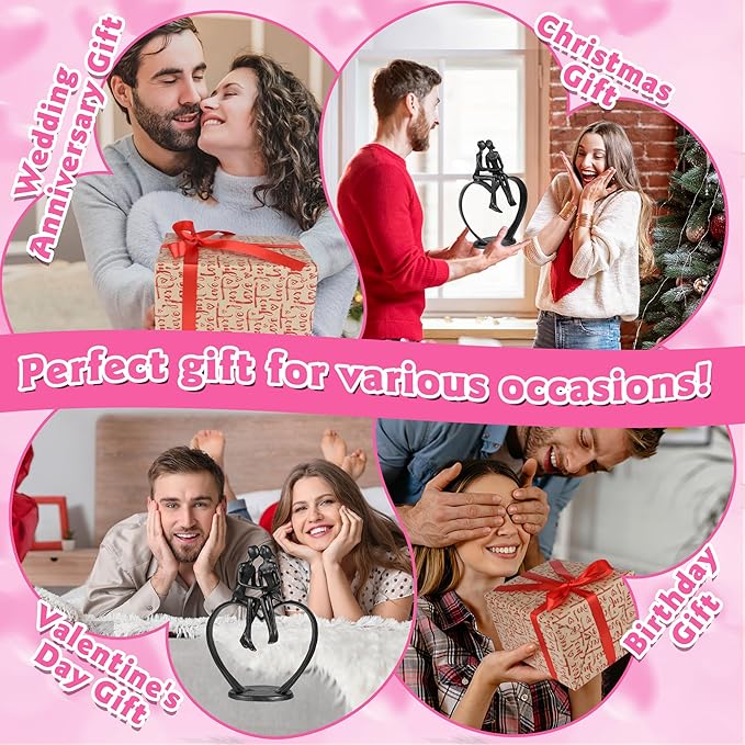 Kresecioo Gifts for Wife, Kissing Couple & Loving Heart Statue Cast Iron Sculpture Decor, Wedding Anniversary Mothers Day Birthday Gifts for Wife Women Girlfriend Her, Mothers Day from Husband