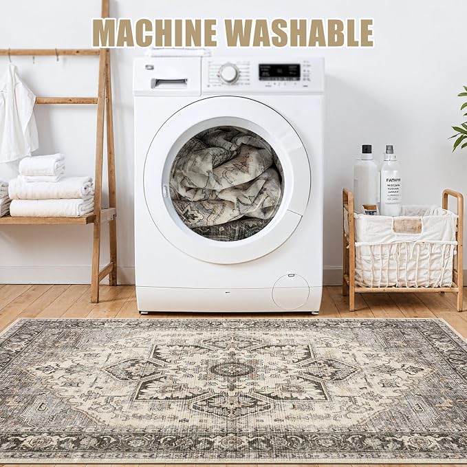 12x18 Area Rugs for Living Room - Large Carpet Ultra Thin Soft Washable Oriental Vintage Floral Distressed Big Indoor Carpets for Bedroom Nursery Dorm Home Decor Aesthetic - Grey Brown