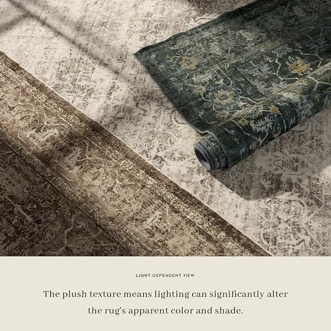 Lahome Margot Boho Green 8x10 Area Rugs Living Room Rugs,Washable Bedroom Rug 8x10 Under Bed,Distressed Soft Non Slip Low Pile Indoor Dining Room Rug for Home Office Playroom(8'x10',Green)