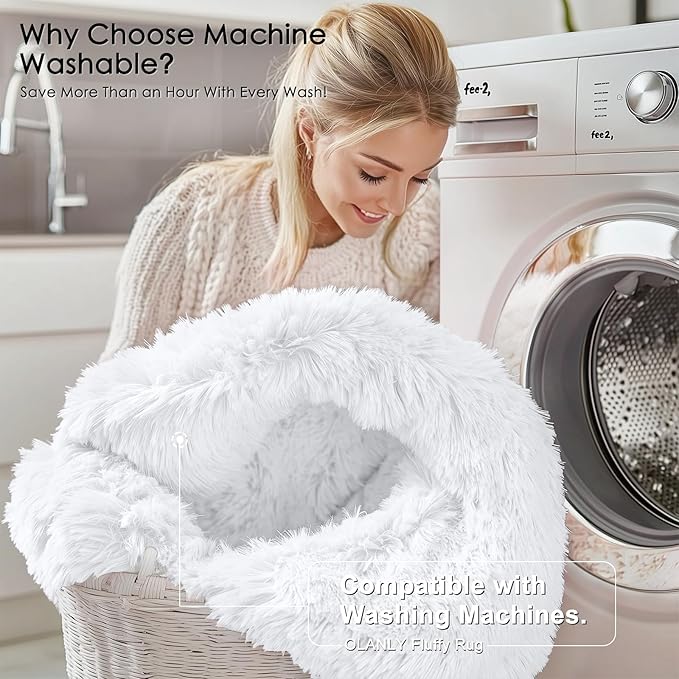 OLANLY 3x4 Machine Washable Accent Rug, Soft Fluffy Shaggy Area Rug for Bedroom, Living Room, Indoor Floor Carpet for Kids, Nursery, Home Decor, White