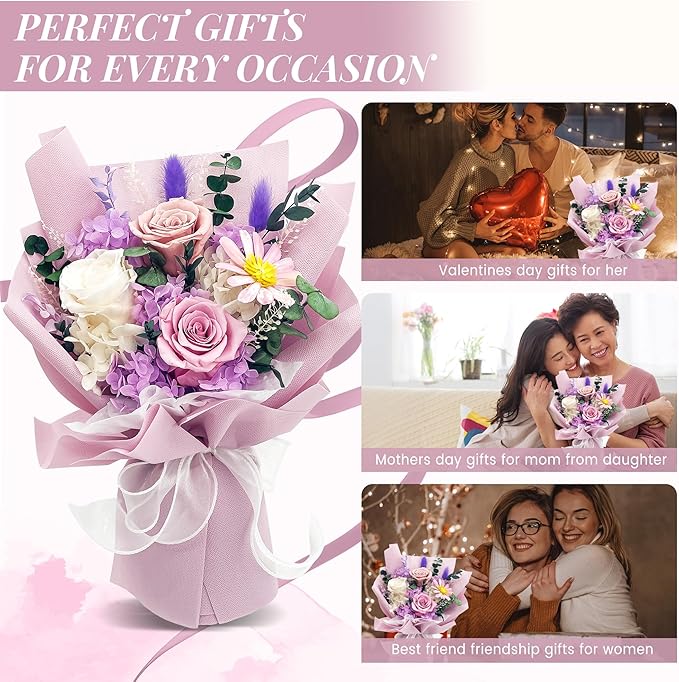 QOEAZY Flowers for Delivery, Preserved Flowers Bouquet with Gift Box, Rose Gifts for Women Mom Grandma