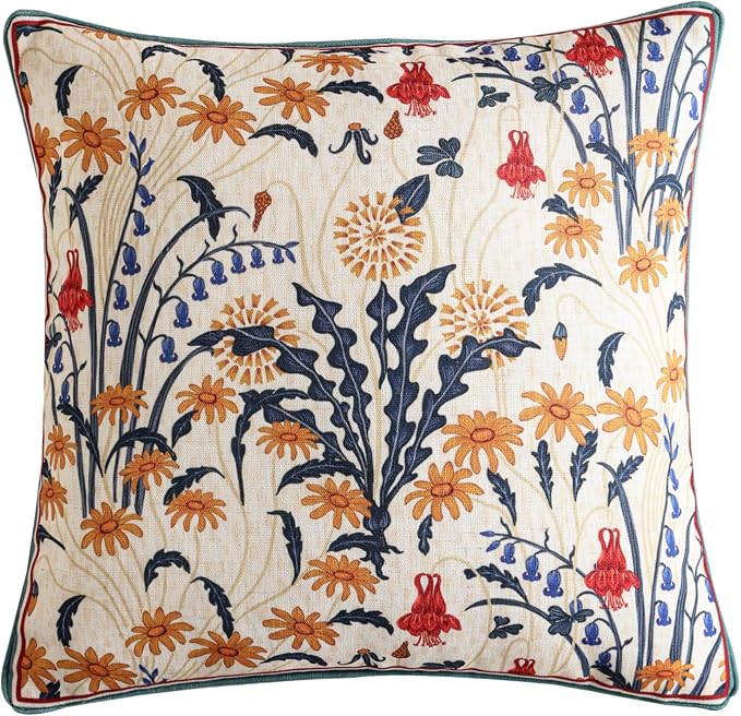 bilin gaier Designer Vintage Linen Throw Pillow Cover,18"x18"-Tijuana | Square Pillow Cover,Concealed Zipper Design,Floral Pattern,Sofa,Bedroom,Living Room,Lounge Chair,All Season Home Decor