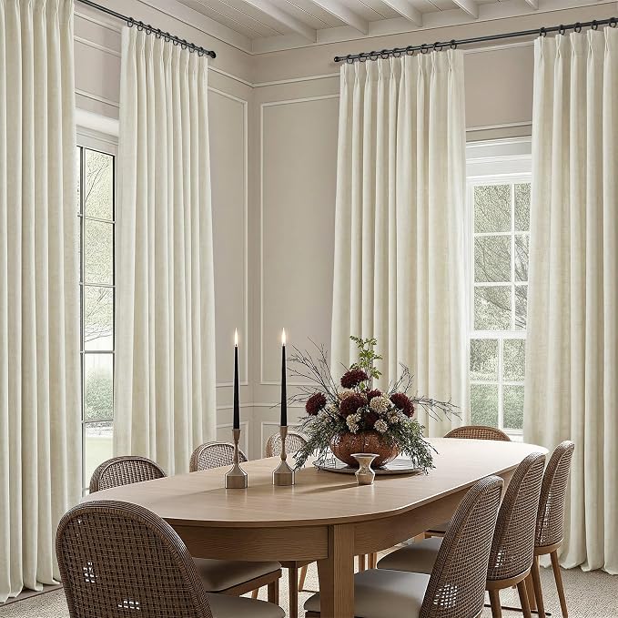 Beige Pinch Pleat Linen Curtains 84 Inch Length 2 Panels for Bedroom Living Room Light Filtering 60 Inch Wide Curtain Farmhouse Flax Linen Pleated Drape for Patio Sliding Door Back Tab 60x84 Long Ecru