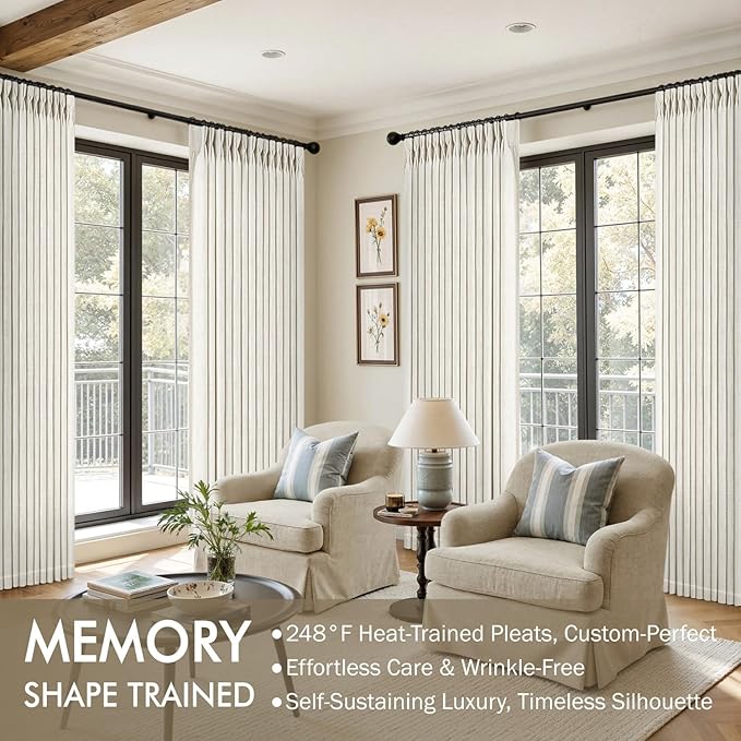 MIULEE Pinch Pleated Thick Linen Curtains 90 Inches Long 2 Panels for Living Room Bedroom, Linen Texture Memory Trained Drapes Pinch Pleat Light Filtering Neutral Ivory Cream Farmhouse Window Curtains