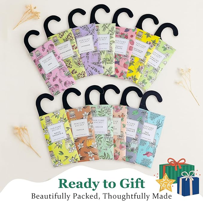 ROSE COTTAGE Large 12 Packs Lavender Hanging Closet Deodorizer Air Freshener Long Lasting Scented Sachets Smell Goods for House