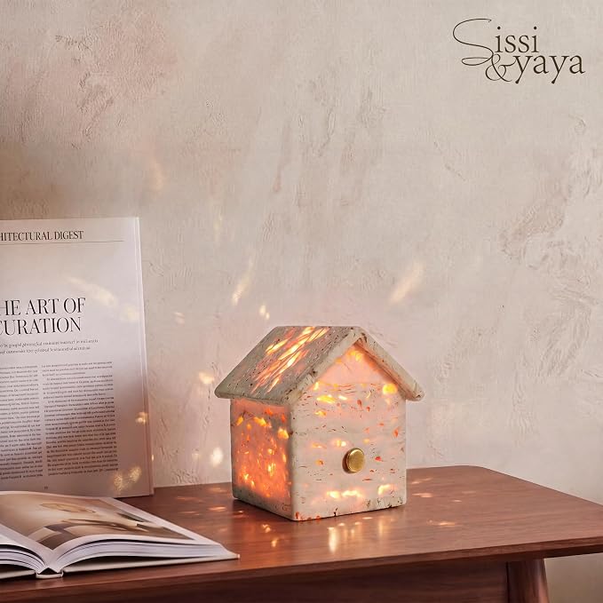 Sissi & yaya Marble Mood Light, Three Color Dimmable LED Accent Light, Natural Quality Travertine, Nightstand and Home Decor, Holiday Gift, Special Occasion. (Small Warm Room - Large)