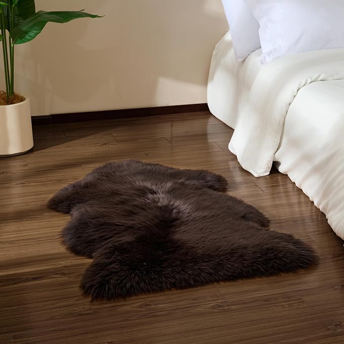Premium Genuine Sheepskin Area Ruge - Real Wool Fur Shaggy Carpet | Fluffy Soft Natural Lambskin Rug Seat Chair Covers for Couch Sofa Bedroom Living Room(Coffee,2×3 Feet Sheepskin)