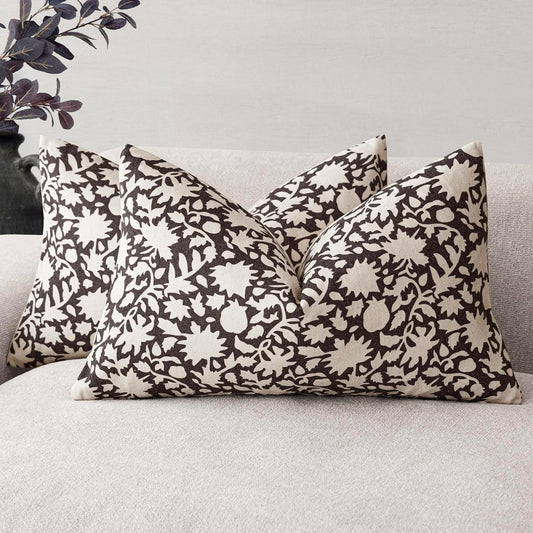 Foindtower Set of 2 Decorative Neutral Floral Lumbar Throw Pillow Covers Accent Farmhouse Cushion Covers Boho Vintage Pillowcase for Couch Sofa Bedroom Living Room Home Decor Outdoor12×20 Inch,Black