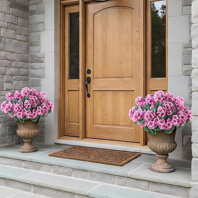 GLIDLION 24 Bundles Artificial Geranium Flowers for Spring Summer Decor, UV-Resistant Fake Plants Realistic Faux Silk Bouquets for Front Door Farmhouse Garden Porch Home Outdoor Decor (Pink)