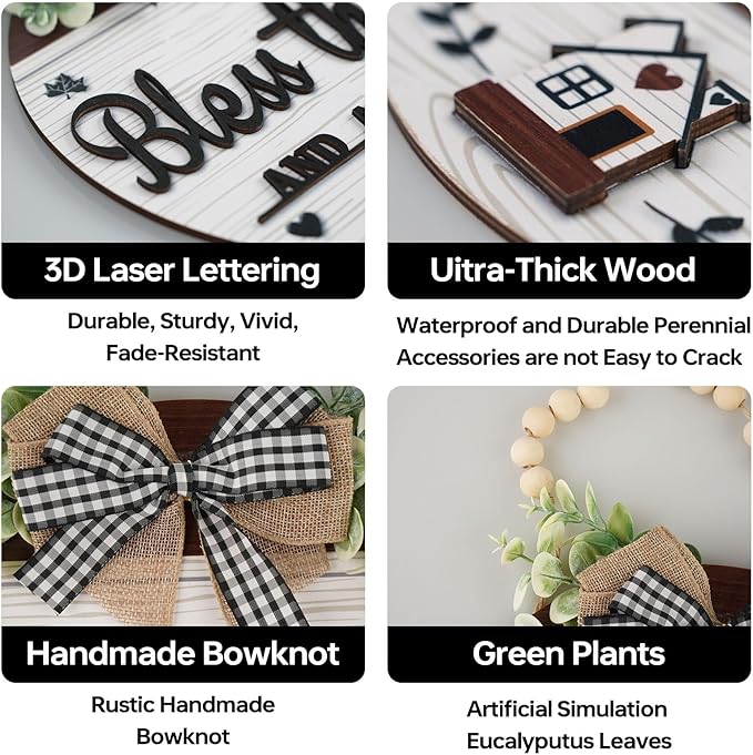 3D Bless This Home And All Who Enter Wooden front Door Signs，Door Decorations Hanging,Christian Jesus Home Porch Wall Decor，Spring Wreaths，Door Wreaths for Front Door Outside All Season